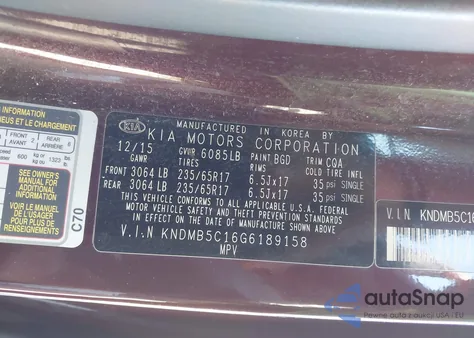 2016 Kia Sedona Lx from USA, damaged, VIN KNDMB5C16G6189158